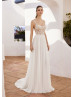 Scoop Neck Ivory Lace Chiffon Flowing Summer Wedding Dress Scoop Neck Ivory Lace Chiffon Flowing Summer Wedding Dress